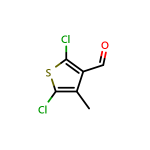 Chemical structure of 2,5-Dichloro-4-methylthiophene-3-carbaldehyde , CAS 210098-00-3, AChemBlock AD282421