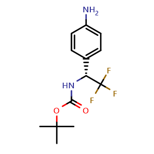 Chemical structure of tert-Butyl N-[(1R)-1-(4-aminophenyl)-2,2,2-trifluoro-ethyl]carbamate , CAS 2349809-39-6, AChemBlock AD282434