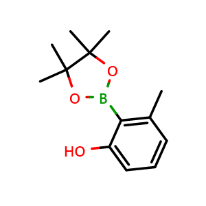 Chemical structure of 3-Methyl-2-(4,4,5,5-tetramethyl-1,3,2-dioxaborolan-2-yl)phenol , CAS 2361310-65-6, AChemBlock AD282438