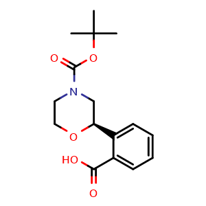 Chemical structure of 2-[(2R)-4-tert-Butoxycarbonylmorpholin-2-yl]benzoic acid , CAS 2381631-51-0, AChemBlock AD282439