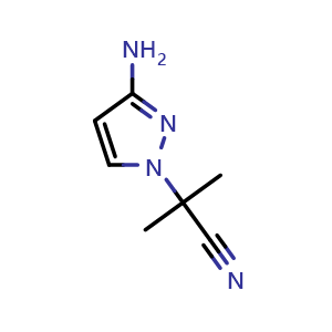 Chemical structure of 2-(3-Aminopyrazol-1-yl)-2-methyl-propanenitrile , CAS 2414516-08-6, AChemBlock AD282445