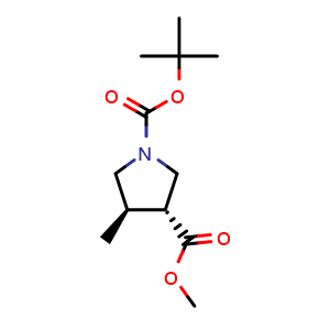 Chemical structure of (tert-Butyl) 3-methyl rel-(3R,4R)-4-methylpyrrolidine-1,3-dicarboxylate , CAS 2415308-65-3, AChemBlock AD282446