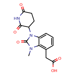 Chemical structure of 2-[1-(2,6-Dioxo-3-piperidyl)-3-methyl-2-oxo-benzimidazol-4-yl]acetic acid , CAS 2434850-29-8, AChemBlock AD282448