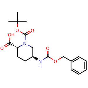 Chemical structure of (2R,5S)-5-(Benzyloxycarbonylamino)-1-tert-butoxycarbonyl-piperidine-2-carboxylic acid , CAS 2518151-96-5, AChemBlock AD282453