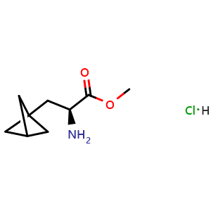 Chemical structure of Methyl (2S)-2-amino-3-(1-bicyclo[1.1.1]pentanyl)propanoate hydrochloride , CAS 2742623-89-6, AChemBlock AD282469