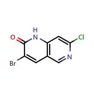 Chemical structure of 3-Bromo-7-chloro-1H-1,6-naphthyridin-2-one , CAS 2761070-91-9, AChemBlock AD282473