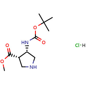 Chemical structure of Methyl rel-(3S,4S)-4-((tert-butoxycarbonyl)amino)pyrrolidine-3-carboxylate hydrochloride , CAS 2940866-84-0, AChemBlock AD282484