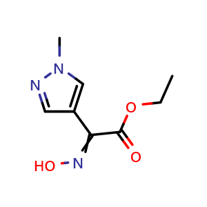 Chemical structure of Ethyl 2-hydroxyimino-2-(1-methylpyrazol-4-yl)acetate , CAS 2940889-43-8, AChemBlock AD282485