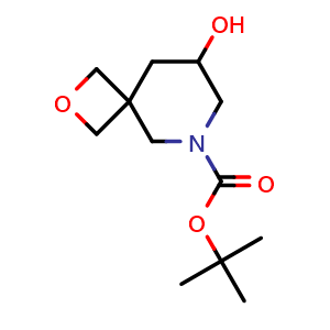 Chemical structure of tert-Butyl 8-hydroxy-2-oxa-6-azaspiro[3.5]nonane-6-carboxylate , CAS 2955561-66-5, AChemBlock AD282487