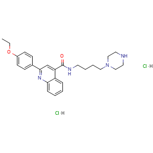 Chemical structure of 2-(4-Ethoxyphenyl)-N-(4-piperazin-1-ylbutyl)quinoline-4-carboxamide dihydrochloride , CAS 3080919-53-2, AChemBlock AD282511