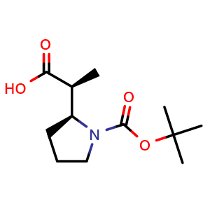 Chemical structure of (2S)-2-[(2S)-1-tert-Butoxycarbonylpyrrolidin-2-yl]propanoic acid , CAS 385820-18-8, AChemBlock AD282518