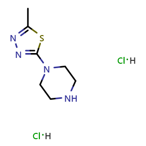 Chemical structure of 2-Methyl-5-piperazin-1-yl-1,3,4-thiadiazole dihydrochloride , CAS 69389-17-9, AChemBlock AD282532