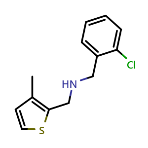 Chemical structure of 1-(2-Chlorophenyl)-N-[(3-methyl-2-thienyl)methyl]methanamine , CAS 869952-15-8, AChemBlock AD282538