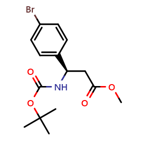 Chemical structure of Methyl (3R)-3-(4-bromophenyl)-3-(tert-butoxycarbonylamino)propanoate , CAS 920273-84-3, AChemBlock AD282543