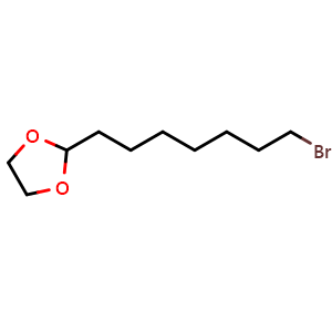 Chemical structure of 2-(7-Bromoheptyl)-1,3-dioxolane , CAS 92540-32-4, AChemBlock AD282544