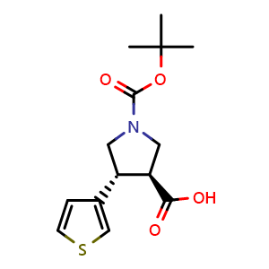 Chemical structure of (3S,4R)-1-Tert-butoxycarbonyl-4-(3-thienyl)pyrrolidine-3-carboxylic acid , CAS 959579-56-7, AChemBlock AD282547