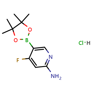 Chemical structure of 4-Fluoro-5-(4,4,5,5-tetramethyl-[1,3,2]dioxaborolan-2-yl)-pyridin-2-ylamine hydrochloride , CAS 3029090-61-4, AChemBlock AD282554