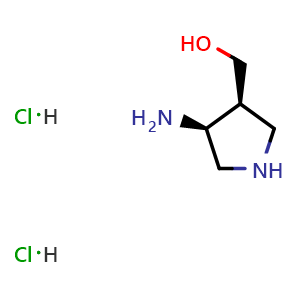 Chemical structure of Cis-4-(Aminopyrrolidin-3-yl)methanol dihydrochloride , AChemBlock AD282556