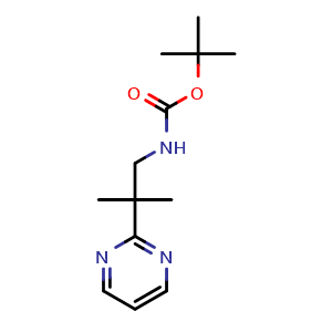 Chemical structure of tert-Butyl 2-methyl-2-(pyrimidin-2-yl)propylcarbamate , AChemBlock AD282562