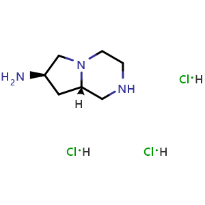 Chemical structure of (7R,8aS)-Octahydropyrrolo[1,2-a]pyrazin-7-amine trihydrochloride , AChemBlock AD282563