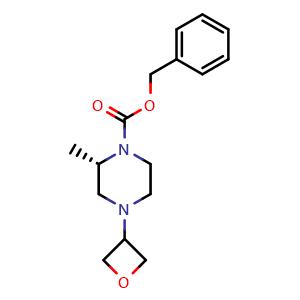 Chemical structure of (S)-Benzyl 2-methyl-4-(oxetan-3-yl)piperazine-1-carboxylate , AChemBlock AD282565