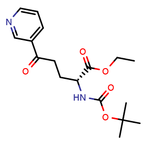Chemical structure of (R)-Ethyl-2-(tert-butoxycarbonylamino)-5-oxo-5-(pyridin-3-yl)pentanate , AChemBlock AD282566