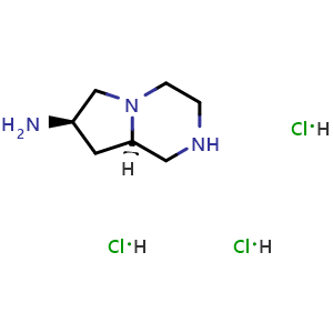 Chemical structure of (7R,8aR)-Octahydropyrrolo[1,2-a]pyrazin-7-amine trihydrochloride , AChemBlock AD282567