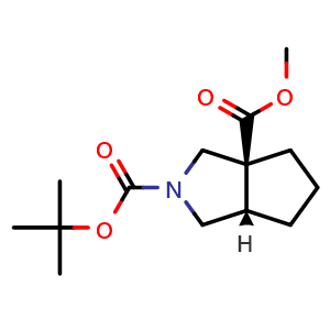 Chemical structure of (3aS,6aS)-2-tert-Butyl 3a-methyl hexahydrocyclopenta[c]pyrrole-2,3a(1H)-dicarboxylate , AChemBlock AD282570
