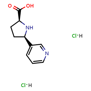 Chemical structure of (2S,5R)-5-(Pyridin-3-yl)pyrrolidine-2-carboxylic acid dihydrochloride , AChemBlock AD282572