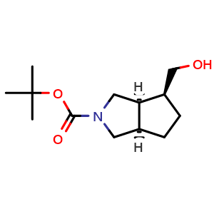 Chemical structure of rel-(3aR,4S,6aR)-tert-Butyl 4-(hydroxymethyl)hexahydrocyclopenta[c]pyrrole-2(1H)-carboxylate , AChemBlock AD282576