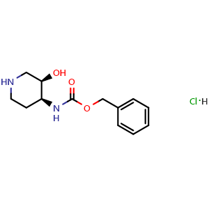 Chemical structure of Benzyl N-[(3R,4S)-3-hydroxy-4-piperidyl]carbamate hydrochloride , AChemBlock AD282577