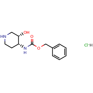 Chemical structure of Benzyl N-[(3S,4R)-3-hydroxy-4-piperidyl]carbamate hydrochloride , AChemBlock AD282578