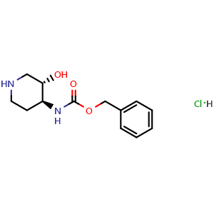 Chemical structure of Benzyl N-[(3S,4S)-3-hydroxy-4-piperidyl]carbamate hydrochloride , AChemBlock AD282579
