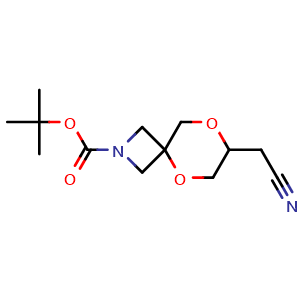 Chemical structure of tert-Butyl 7-(cyanomethyl)-5,8-dioxa-2-azaspiro[3.5]nonane-2-carboxylate , AChemBlock AD282585