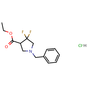 Chemical structure of Ethyl 1-benzyl-4,4-difluoro-pyrrolidine-3-carboxylate hydrochloride , AChemBlock AD282587