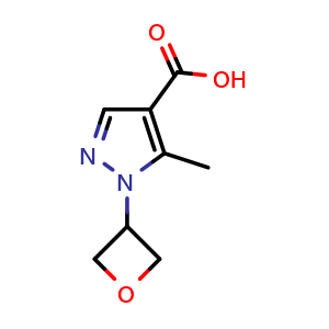 Chemical structure of 5-Methyl-1-(oxetan-3-yl)pyrazole-4-carboxylic acid , AChemBlock AD282590
