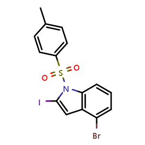 Chemical structure of 4-Bromo-2-iodo-1-(p-tolylsulfonyl)indole , AChemBlock AD282592