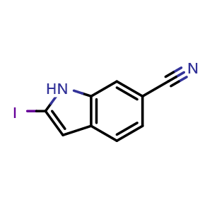 Chemical structure of 2-Iodo-1H-indole-6-carbonitrile , AChemBlock AD282594