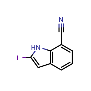 Chemical structure of 2-Iodo-1H-indole-7-carbonitrile , AChemBlock AD282595