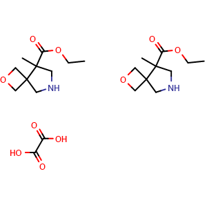 Chemical structure of Ethyl 5-methyl-2-oxa-7-azaspiro[3.4]octane-5-carboxylate hemi(oxalic acid) , AChemBlock AD282598