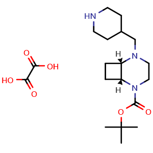 Chemical structure of tert-Butyl cis-5-(4-piperidylmethyl)-2,5-diazabicyclo[4.2.0]octane-2-carboxylate oxalic acid , AChemBlock AD282605