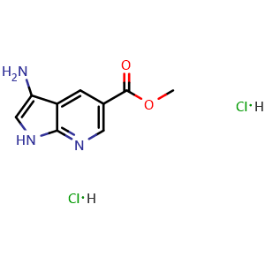 Chemical structure of Methyl 3-amino-1H-pyrrolo[2,3-b]pyridine-5-carboxylate dihydrochloride , AChemBlock AD282615