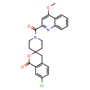 Chemical structure of 7-Chloro-1'-(4-methoxyquinoline-2-carbonyl)spiro[isochromane-3,4'-piperidine]-1-one , AChemBlock AD282620