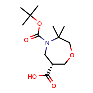 Chemical structure of (6R)-4-tert-Butoxycarbonyl-3,3-dimethyl-1,4-oxazepane-6-carboxylic acid , AChemBlock AD282621