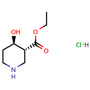 Chemical structure of Ethyl (3R,4R)-4-hydroxypiperidine-3-carboxylate hydrochloride , AChemBlock AD282623