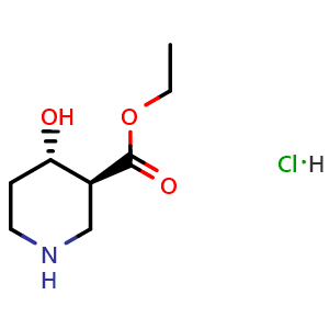 Chemical structure of Ethyl (3S,4S)-4-hydroxypiperidine-3-carboxylate hydrochloride , AChemBlock AD282624