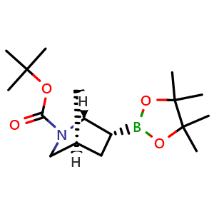 Chemical structure of tert-Butyl (1R,4R,6R)-6-(4,4,5,5-tetramethyl-1,3,2-dioxaborolan-2-yl)-2-azabicyclo[2.2.1]heptane-2-carboxylate , AChemBlock AD282628