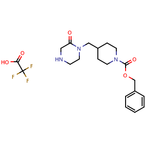 Chemical structure of Benzyl 4-[(2-oxopiperazin-1-yl)methyl]piperidine-1-carboxylate 2,2,2-trifluoroacetic acid , AChemBlock AD282632