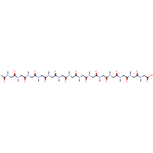Chemical structure of 2-[[2-[[2-[[2-[[2-[[2-[[2-[[2-[[2-[[2-[[2-[[2-[[2-[[2-[Acetyl(methyl)amino]acetyl]-methyl-amino]acetyl]-methyl-amino]acetyl]-methyl-amino]acetyl]-methyl-amino]acetyl]-methyl-amino]acetyl]-methyl-amino]acetyl]-methyl-amino]acetyl]-methyl-amino]acetyl].. , AChemBlock AD282633