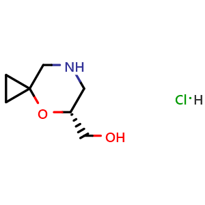 Chemical structure of [(5R)-4-Oxa-7-azaspiro[2.5]octan-5-yl]methanol hydrochloride , AChemBlock AD282639